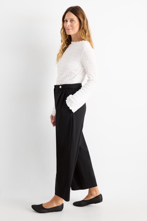 Damen - Jersey-Hose - High Waist - Barrel Leg - schwarz