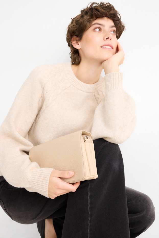 Dames - Schoudertas met afneembare riem - imitatieleer - licht beige