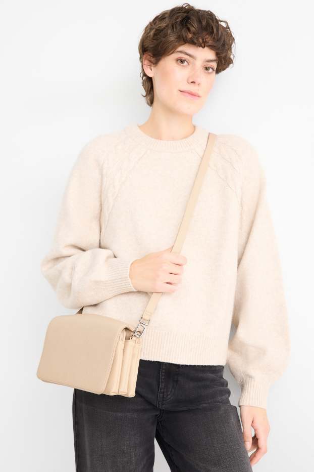 Dames - Schoudertas met afneembare riem - imitatieleer - licht beige