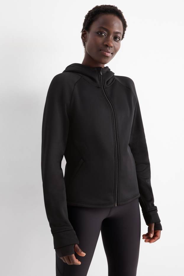 Femmes - Sweat zippé en molleton avec capuche - noir