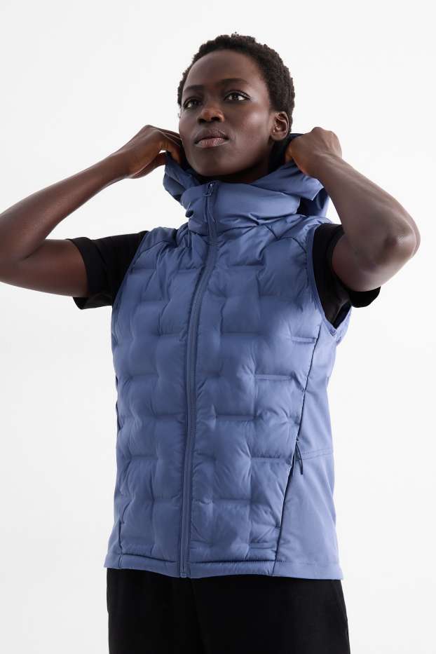 Femmes - Doudoune sans manches de sport avec capuche - bleu