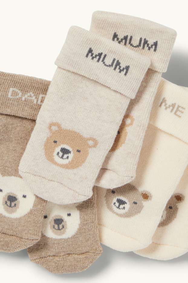 Baby Mädchen - Multipack 3er - Bärchen - Erstlings-Socken mit Motiv - hellbeige
