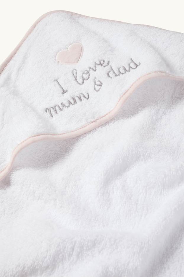 Bebeluși - fete - Inimioare - prosop cu glugă bebeluși - alb