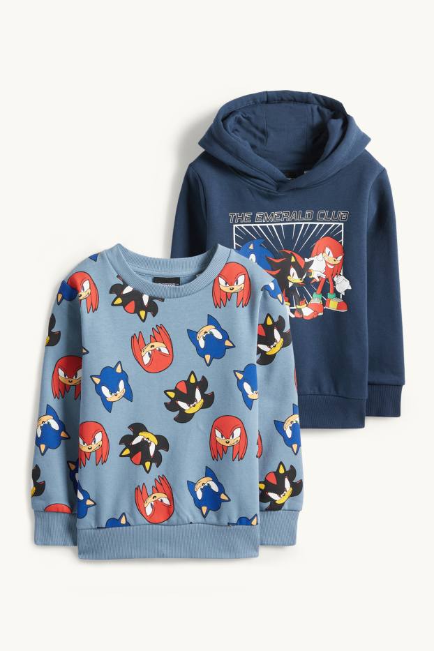 Enfants garçons - Lot de 2 - Sonic - sweat à capuche et sweat - bleu foncé