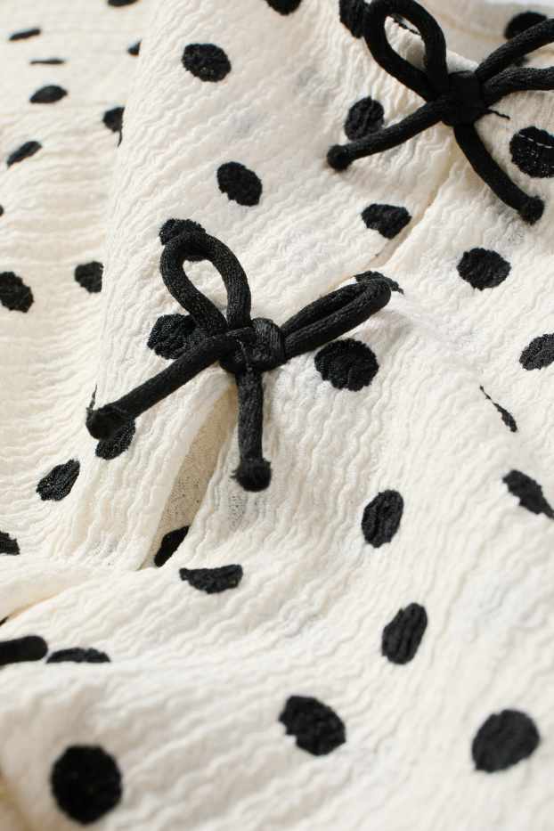 Children Girls - Long sleeve top - polka dot - textured - black / white