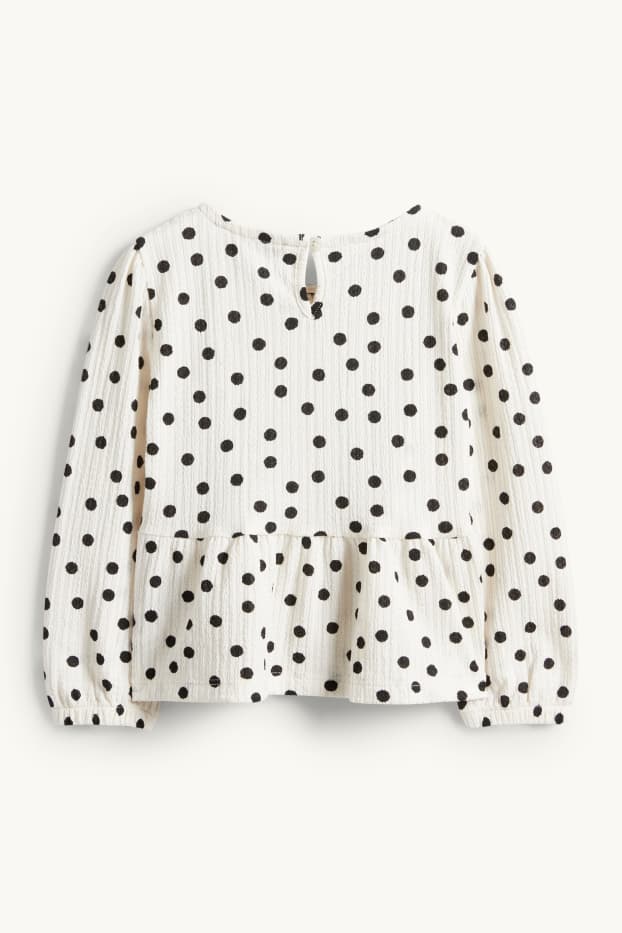 Children Girls - Long sleeve top - polka dot - textured - black / white