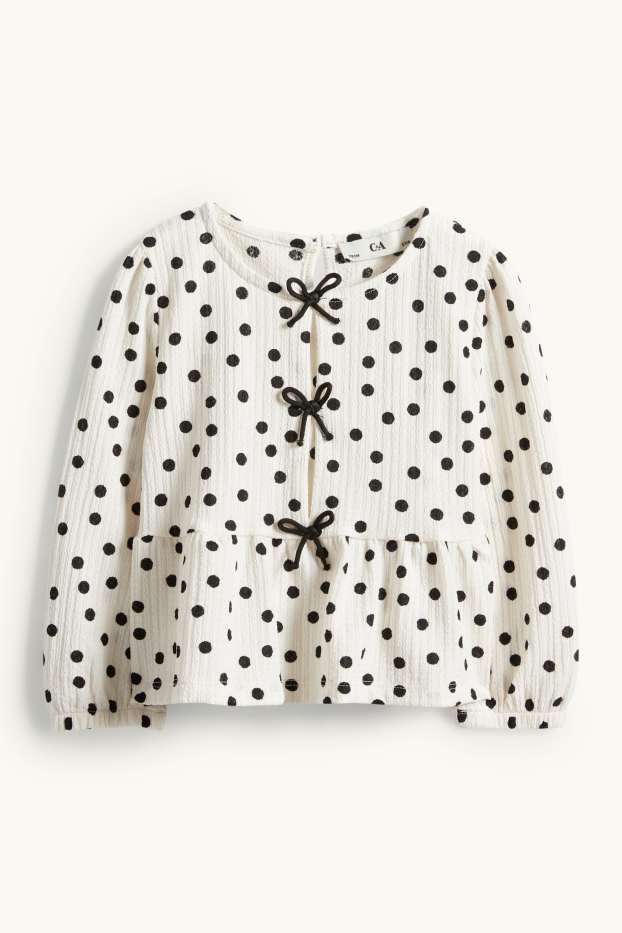 Children Girls - Long sleeve top - polka dot - textured - black / white