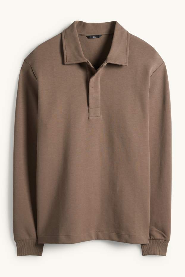 Herren - Langarm-Poloshirt - Regular Fit - dunkelbraun