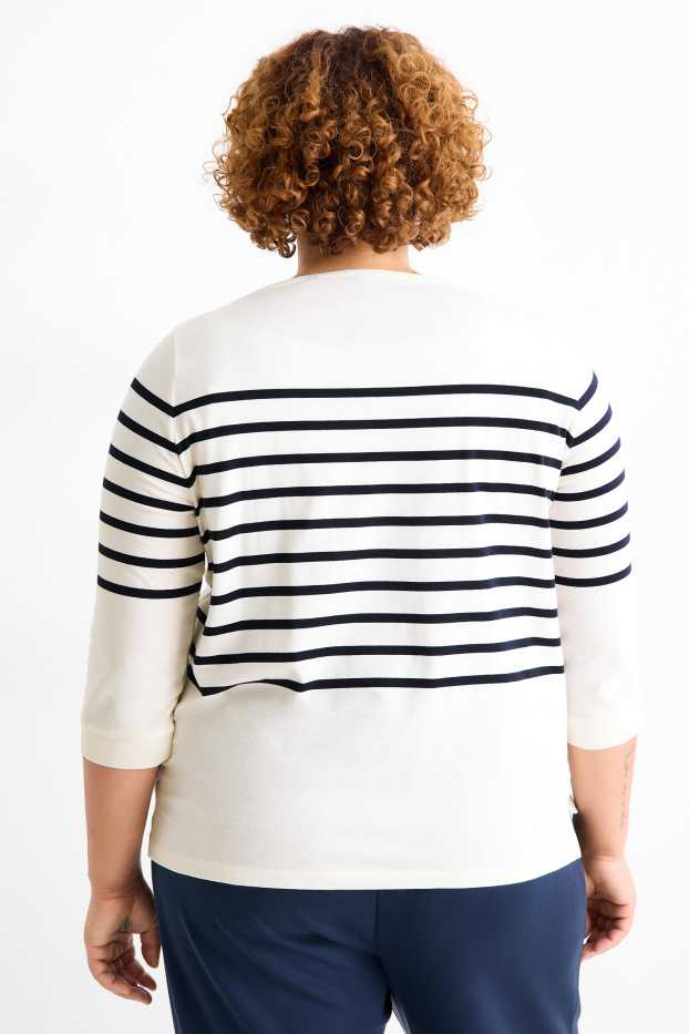 Femmes - Haut à manches longues - regular fit - à rayures - bleu foncé / blanc crème