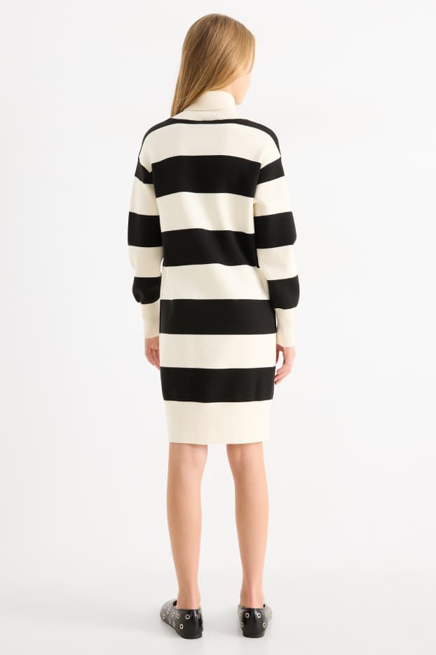 Děti - dívky - Pletené šaty - pruhované - bílá/černá