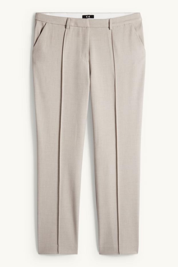 Femei - Pantaloni de stofă - talie medie - tapered fit - bej deschis