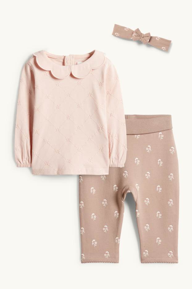 Baby Mädchen - Blümchen - Baby-Outfit - 3 teilig - rosa