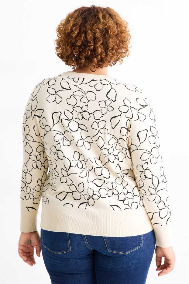 Dames - Trui - gebloemd - zwart / beige