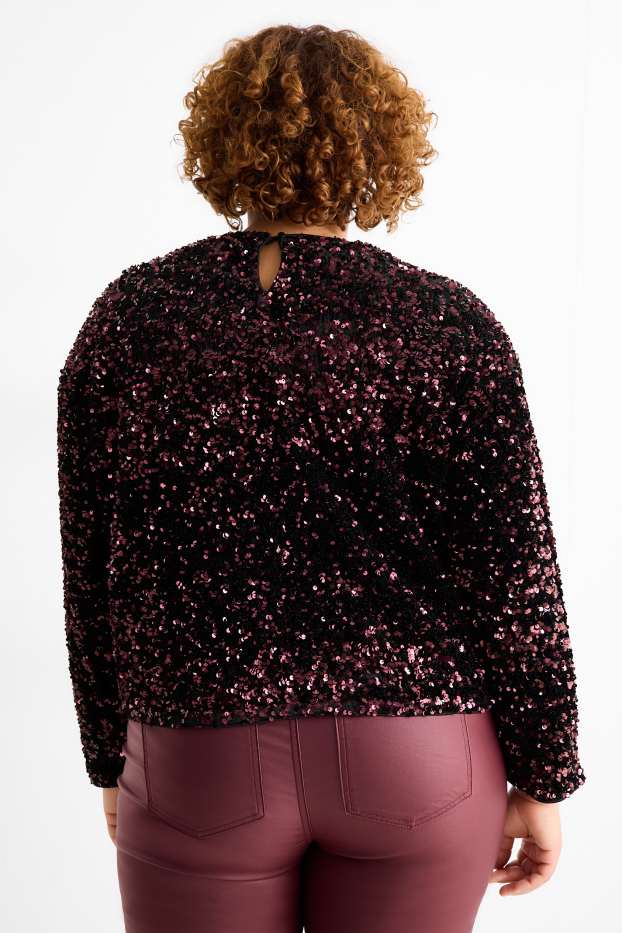 Women - Long sleeve sequin top - regular fit - purple