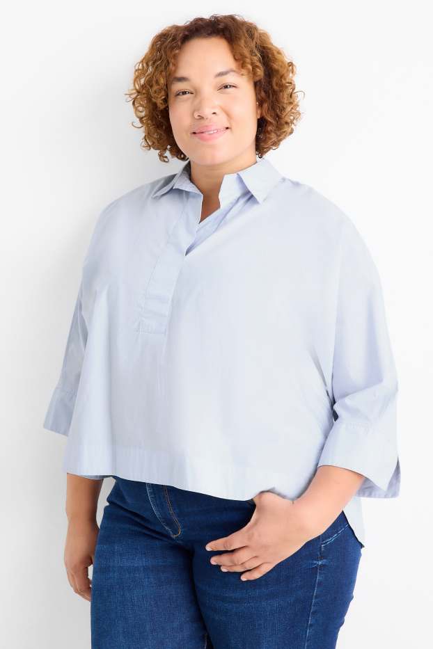 Dames - Blouse met V-hals - lichtblauw