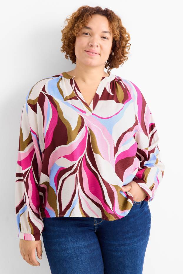 Donna - Blusa con scollo a V - fantasia - colorato