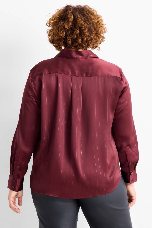 Femmes - Chemisier en satin - fines rayures - bordeaux