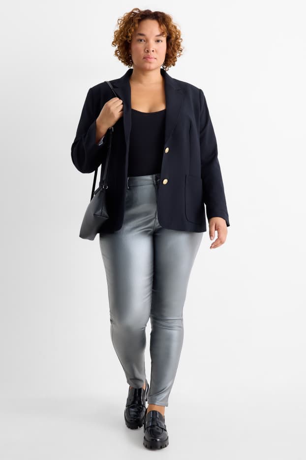 Femei - Pantaloni de stofă - talie înaltă - skinny fit - imitație de piele - argintiu