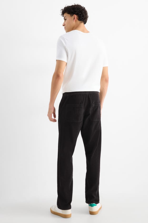 Pánské - Manšestrové kalhoty - relaxed fit - černá