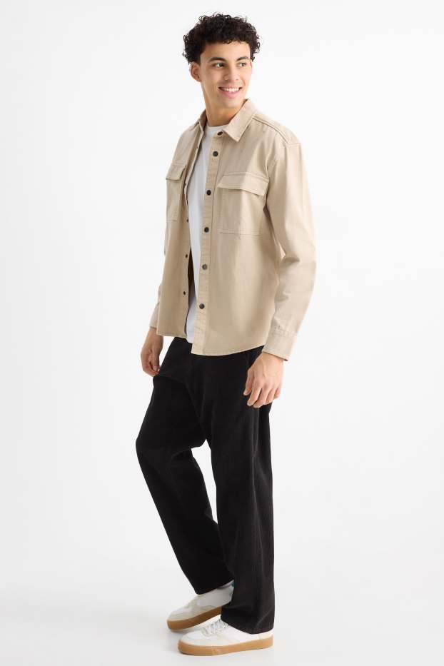 Pánské - Manšestrové kalhoty - relaxed fit - černá