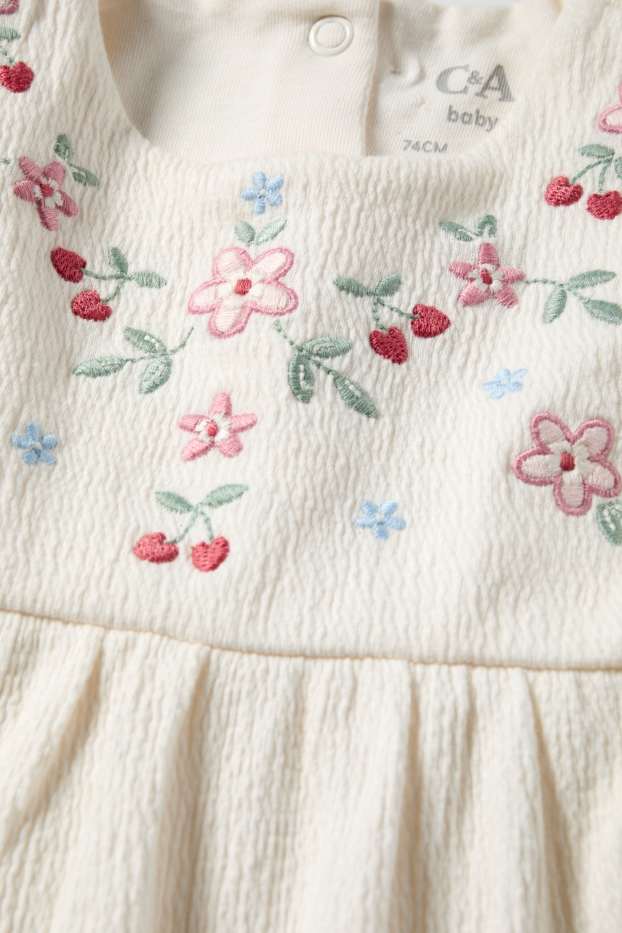 Baby Mädchen - Blümchen - Baby-Langarmshirt - strukturiert - cremeweiß