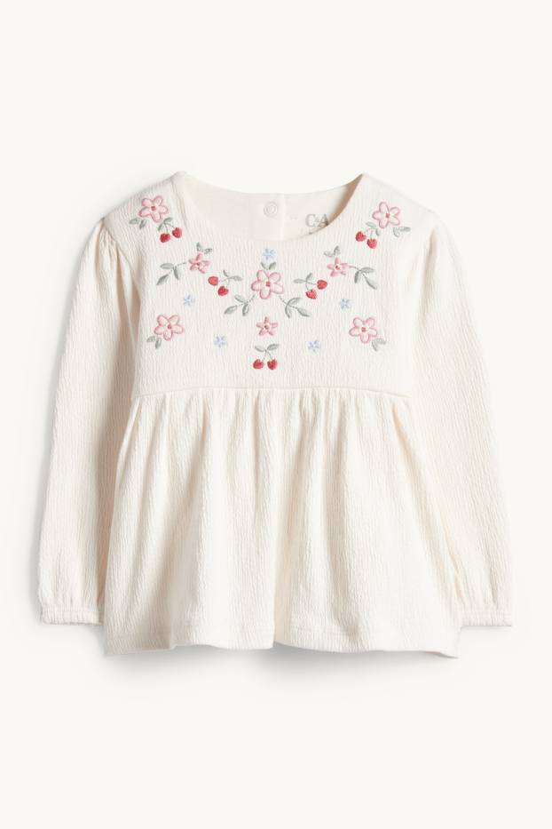 Baby Mädchen - Blümchen - Baby-Langarmshirt - strukturiert - cremeweiß