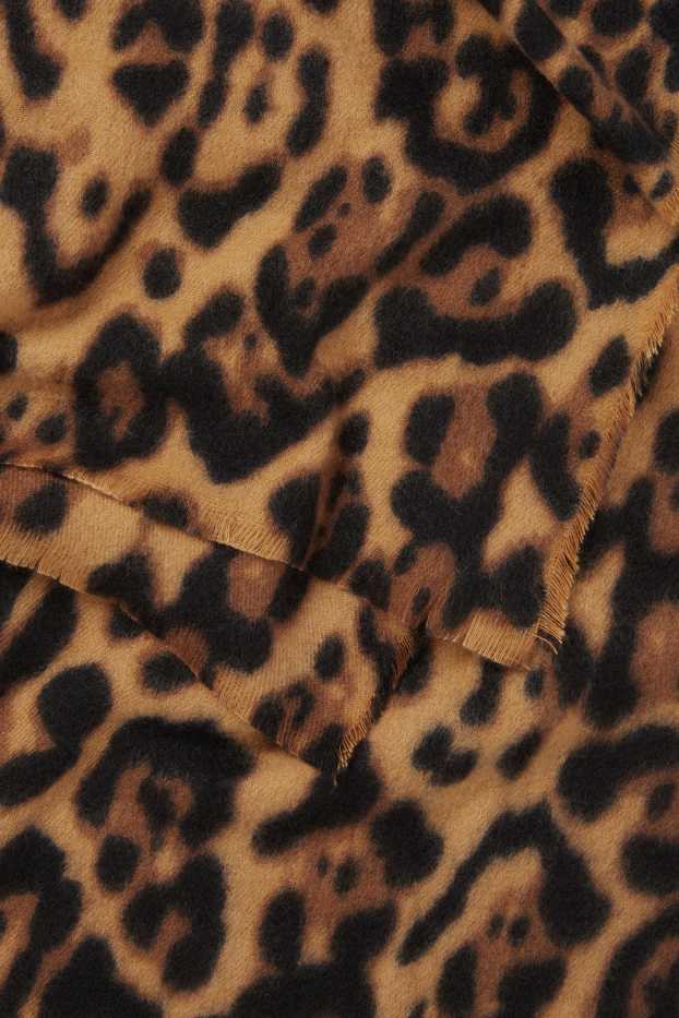 Damen - Schal - Leo-Print - schwarz / beige