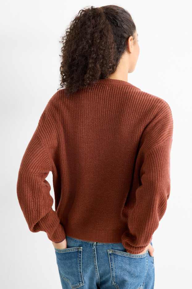 Damen - Pullover - gerippt - dunkelbraun