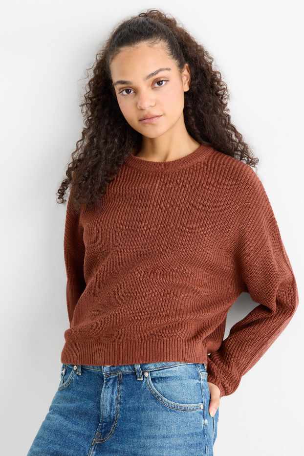 Damen - Pullover - gerippt - dunkelbraun