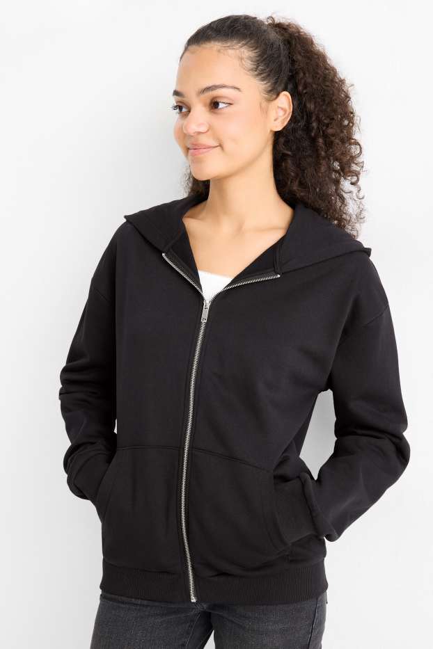 Damen - Sweatjacke mit Kapuze - schwarz