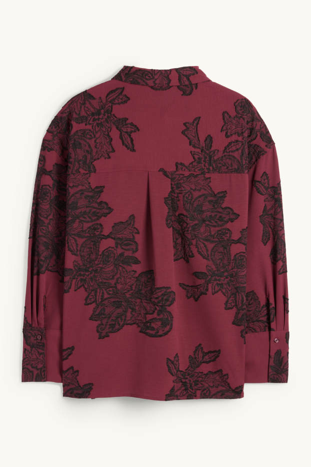 Dámské - Halenka - s květinovým vzorem - strukturovaná - bordeaux