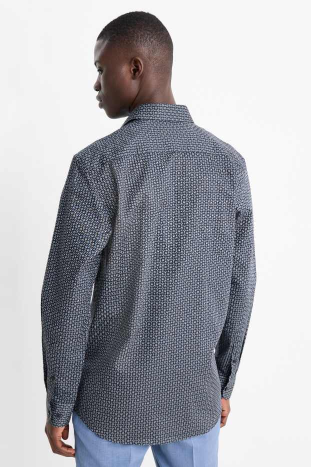 Hommes - Chemise de bureau - regular fit - col kent - facile à repasser - à motif - bleu foncé