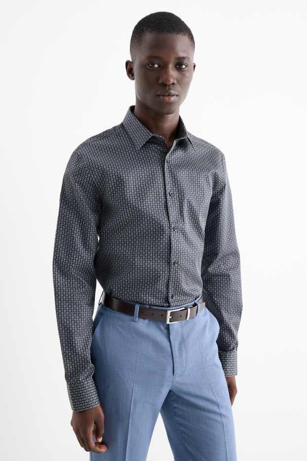 Hommes - Chemise de bureau - regular fit - col kent - facile à repasser - à motif - bleu foncé