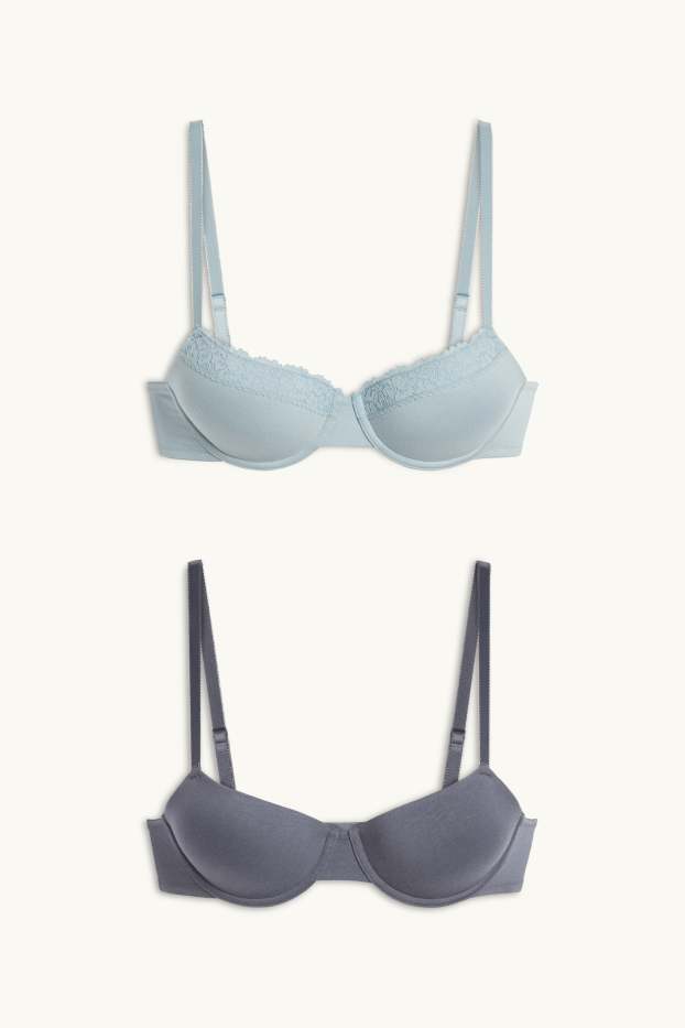 Donna - Confezione da 2 - reggiseno con ferretti - DEMI - imbottito - azzurro