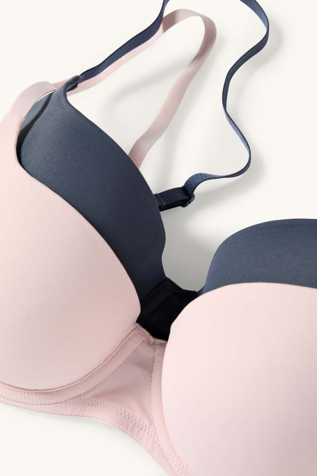 Dames - Set van 2 - BH met beugels - FULL COVERAGE - voorgevormd - roze / blauw