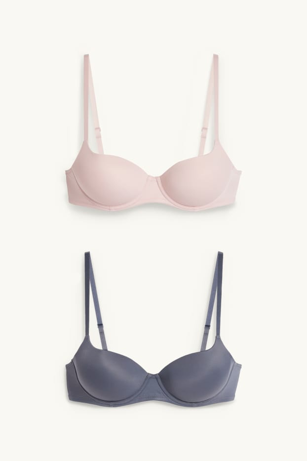 Dames - Set van 2 - BH met beugels - FULL COVERAGE - voorgevormd - roze / blauw