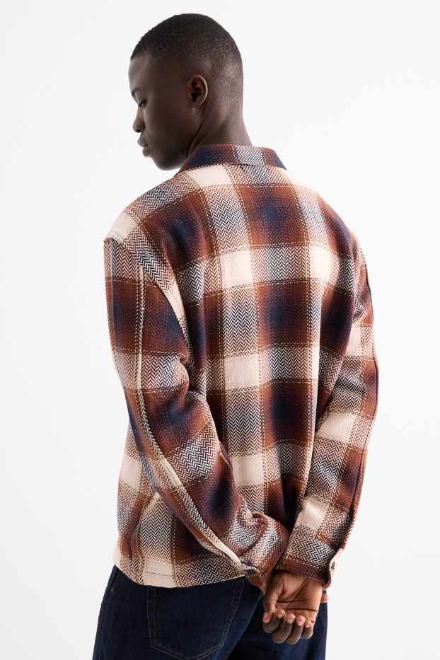 Uomo - Giacca a camicia - relaxed fit - a quadri - marrone