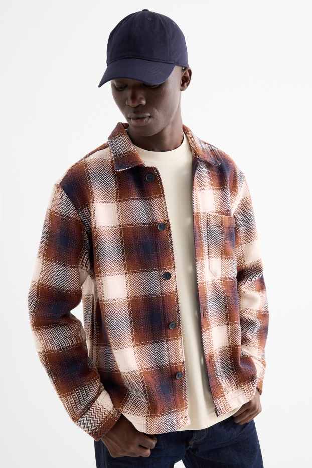 Uomo - Giacca a camicia - relaxed fit - a quadri - marrone