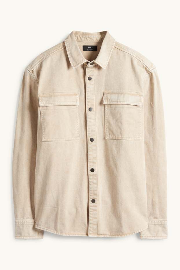 Uomo - Camicia di jeans - relaxed fit - collo all'italiana - beige chiaro
