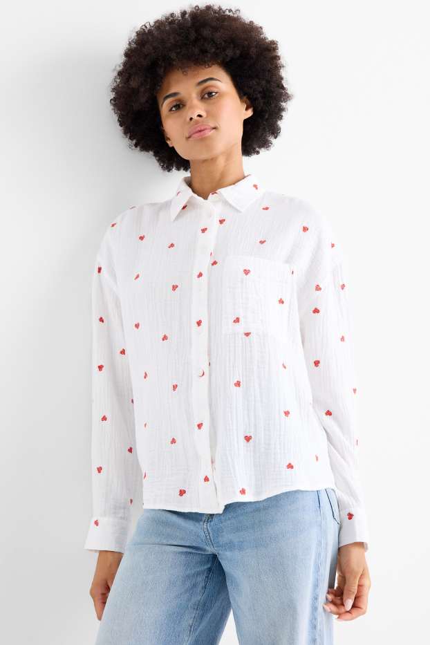 Dámské - Mušelínová halenka - se vzorem - bílá