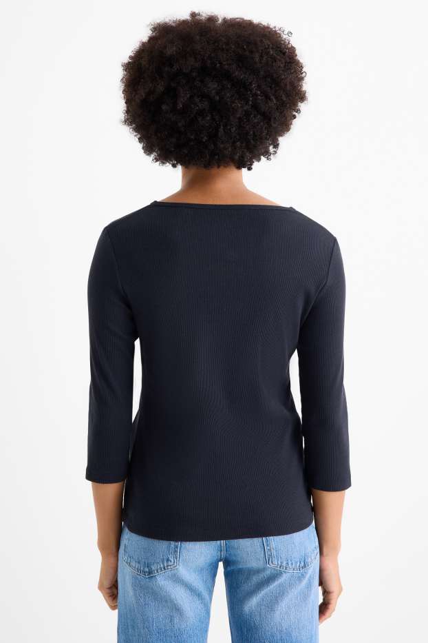 Dames - Henley-shirt - slim fit - ribstof - donkerblauw