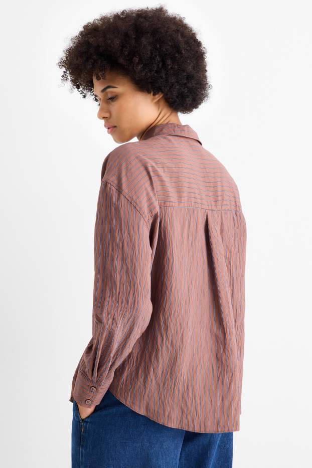 Dames - Blouse - gestreept - bruin / blauw