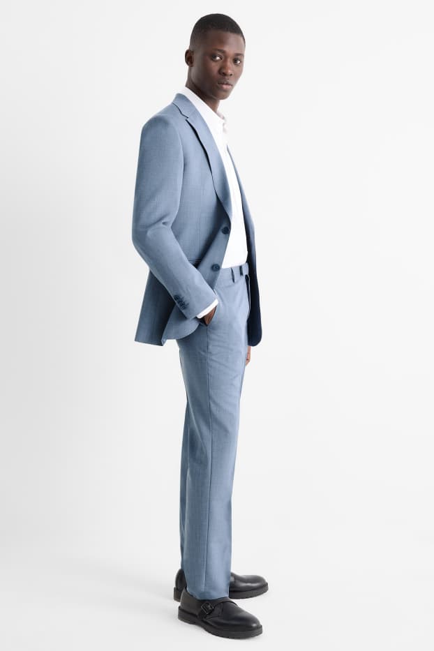 Hommes - Pantalon de costume en laine - regular fit - bleu