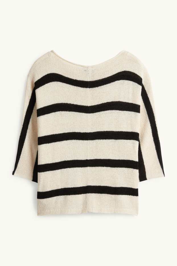 Femei - Pulover - cu dungi - bej deschis