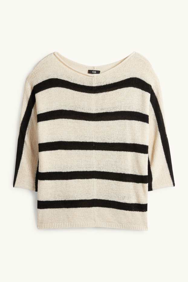 Femei - Pulover - cu dungi - bej deschis