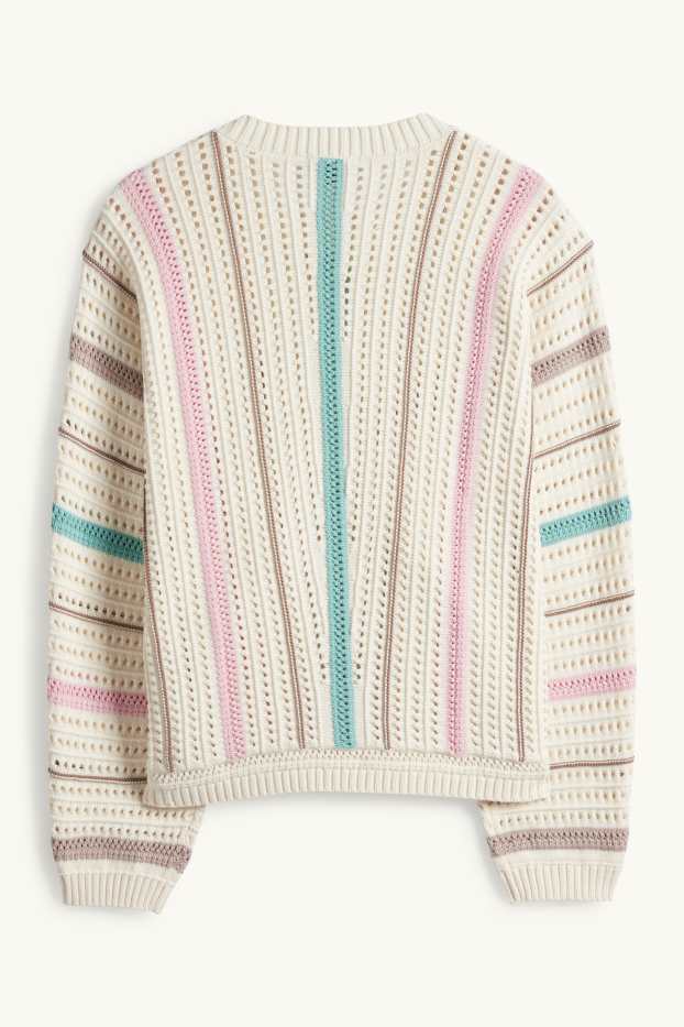 Dames - Trui - gestreept - crème wit