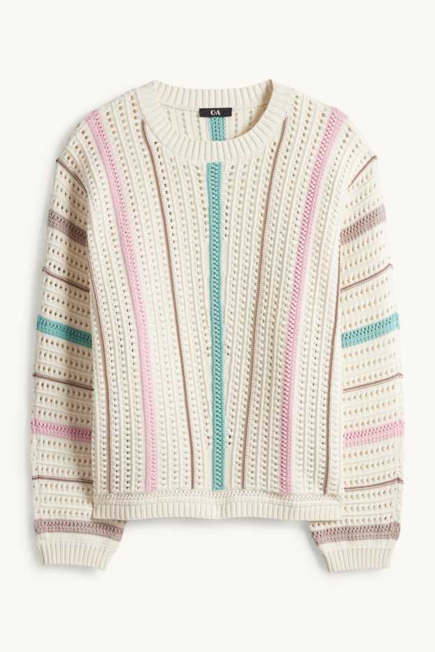 Dames - Trui - gestreept - crème wit