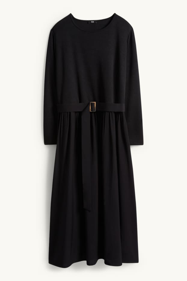 Dames - Fit & flare-jurk met ceintuur - zwart