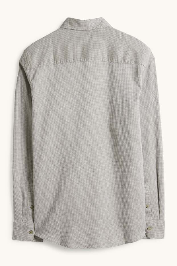 Herren - Hemd - Regular Fit - Kent - strukturiert - grau / dunkelgrün