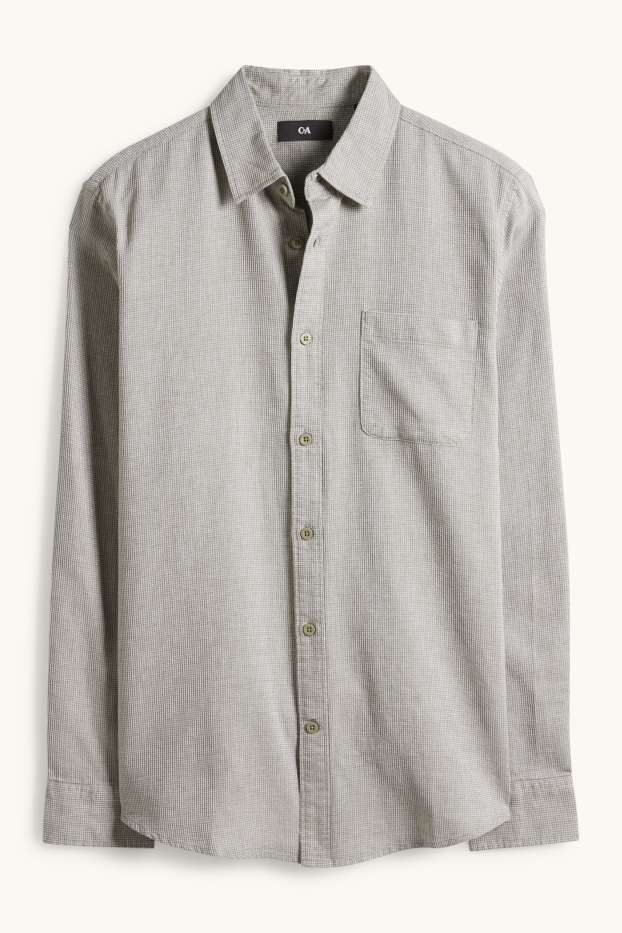 Herren - Hemd - Regular Fit - Kent - strukturiert - grau / dunkelgrün